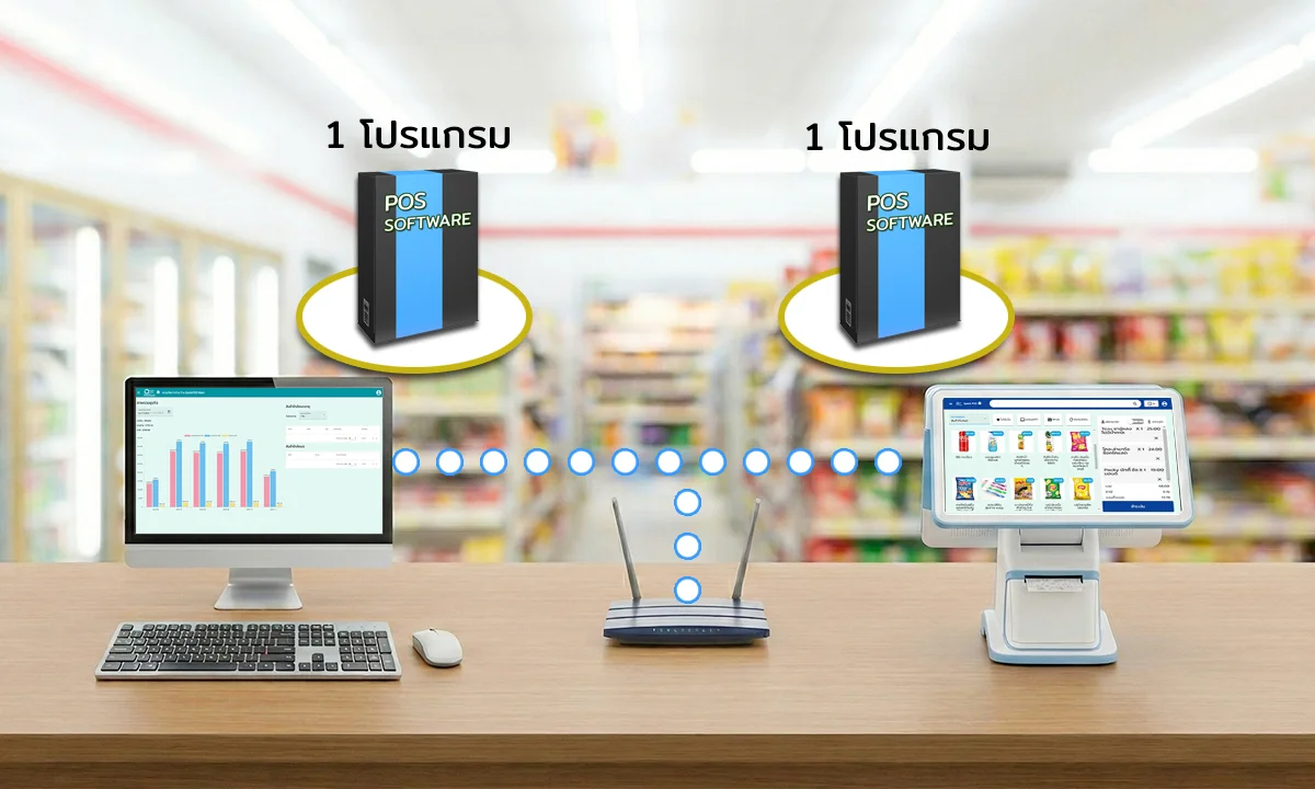ลักษณะการใช้งาน POS เครื่อง แม่-ลูก ในพื้นที่ตั้งเดียวกัน